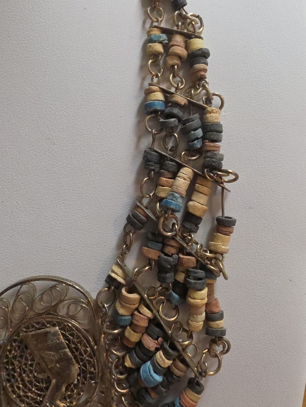 Vintage Egyptian Revival Nefertiti Terra Cotta Bead Necklace and Earring Set - Picture 3 of 9